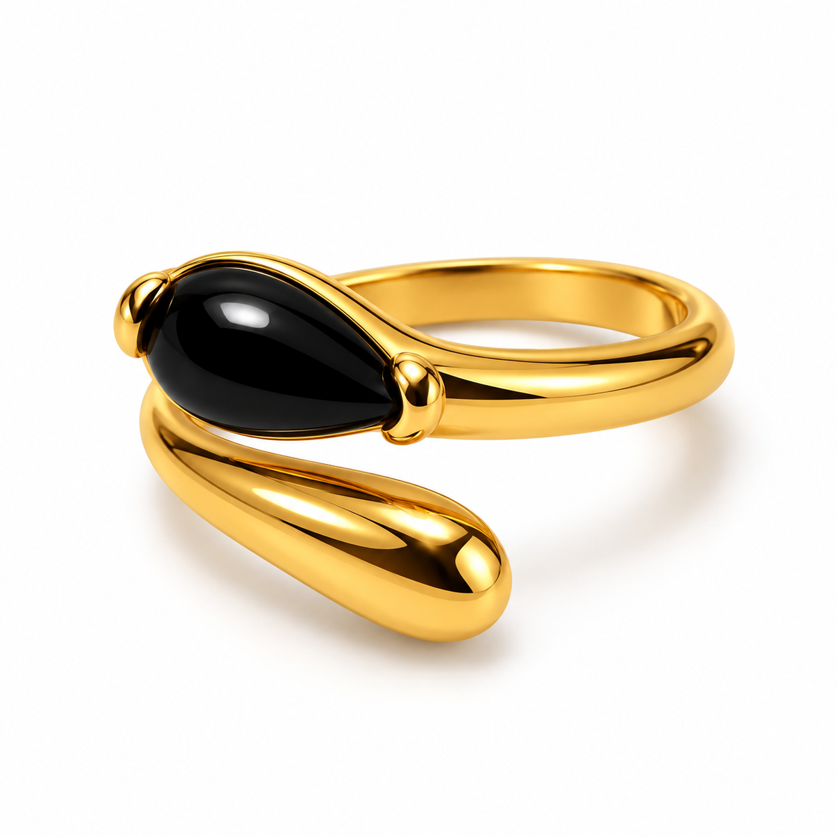 Gold Black Teardrop Bypass Ring