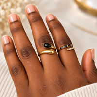 Gold Black & Clear Baguette Rhinestone Bypass Ring