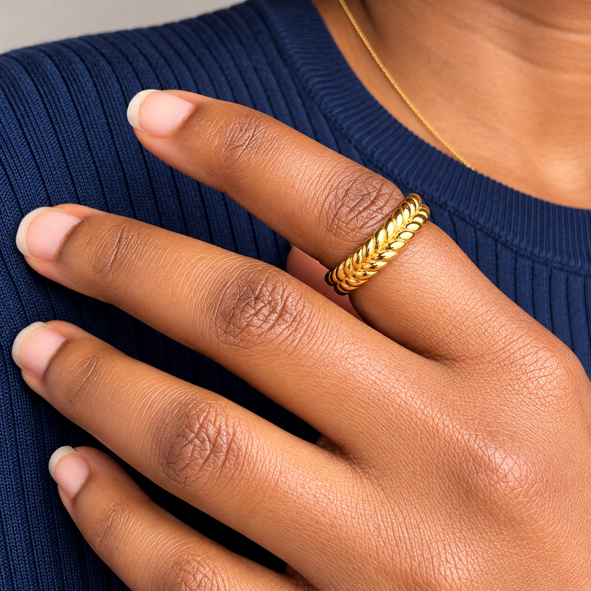 Gold Braided Wheat Chain Ring