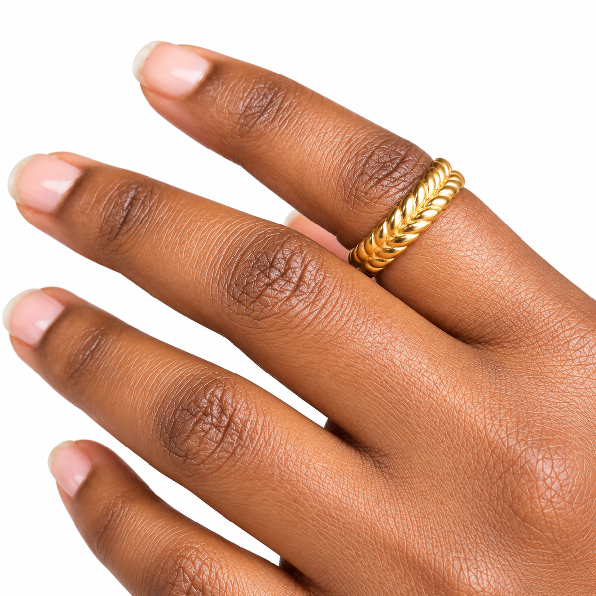 Gold Braided Wheat Chain Ring