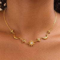 Gold Celestial Moon & Star CZ Necklace