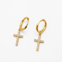 Gold Cross Charm Huggie Hoop Earrings