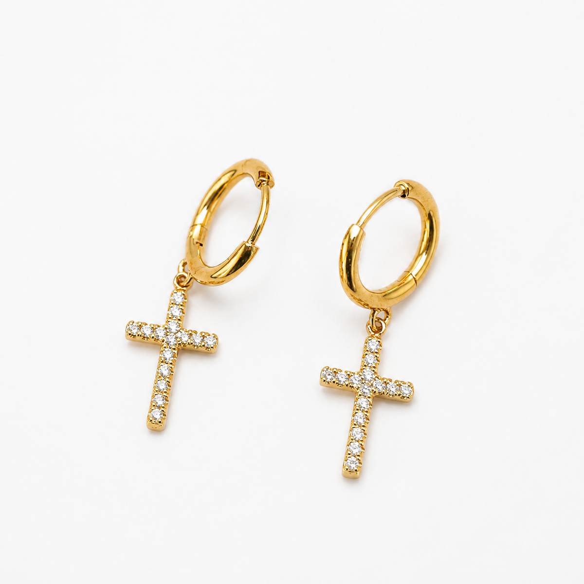 Gold Cross Charm Huggie Hoop Earrings