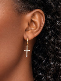 Gold Cross Charm Huggie Hoop Earrings