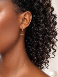 Gold Cross Charm Huggie Hoop Earrings