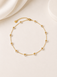 Gold Daisy Pearl Choker Necklace | Stainless Steel