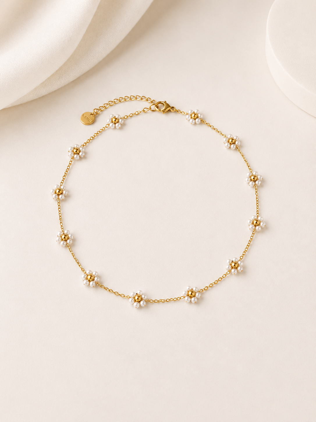 Gold Daisy Pearl Choker Necklace | Stainless Steel