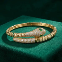 Gold & Emerald Zircon Snake Bangle Bracelet
