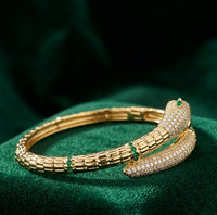 Gold & Emerald Zircon Snake Bangle Bracelet