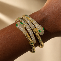 Gold & Emerald Zircon Snake Bangle Bracelet