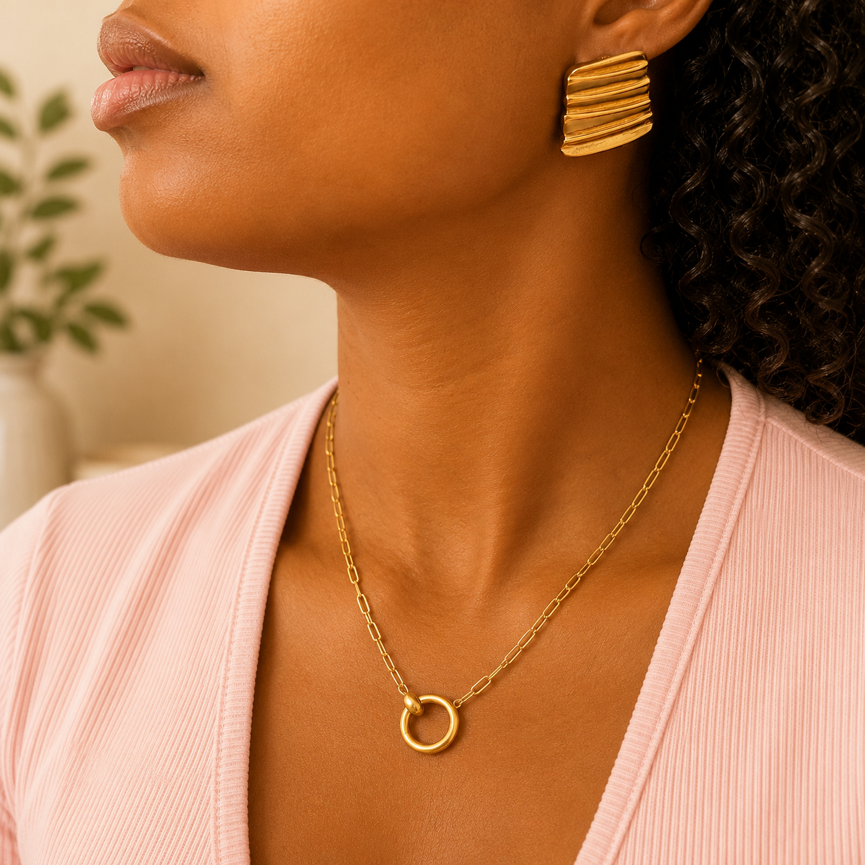 Gold Link Pendant Necklace | Waterproof Stainless Steel