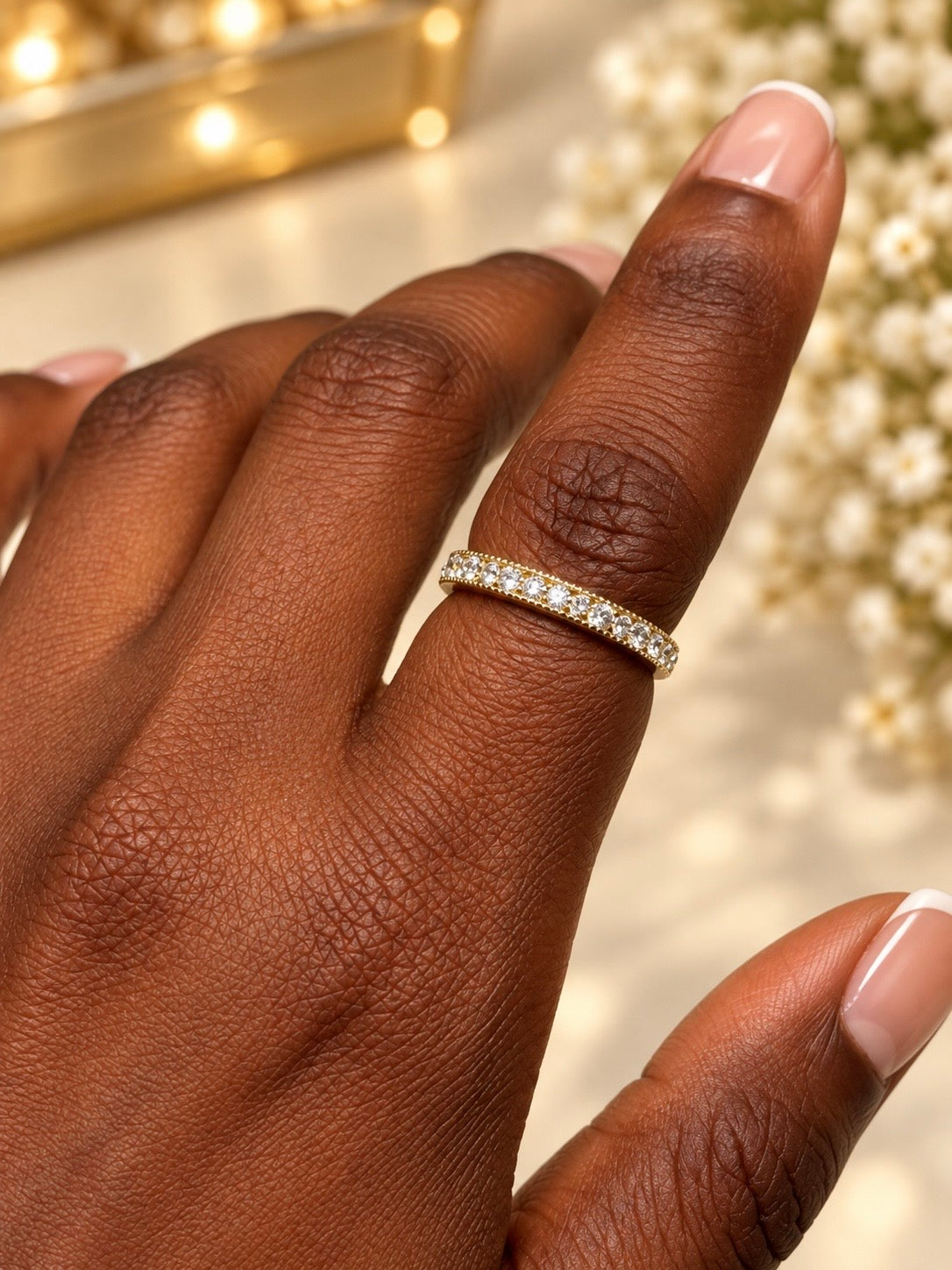 Gold Milgrain Pavé Cubic Zirconia Eternity Ring
