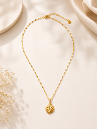 Gold Monstera Leaf Pendant Necklace | Waterproof Tropical Jewelry