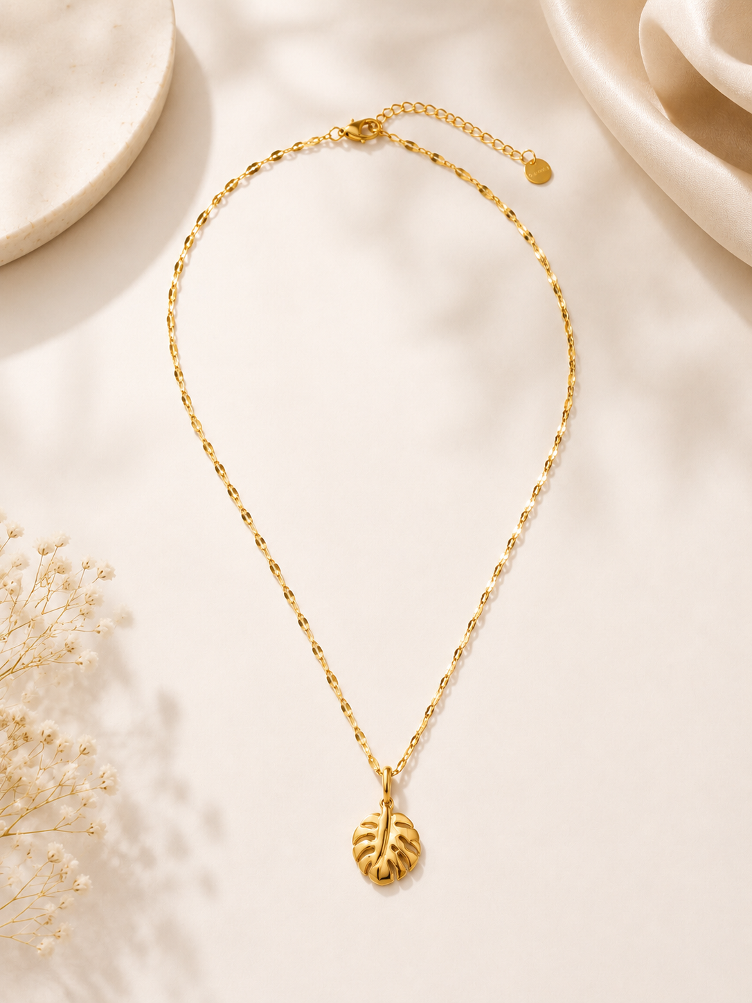 Gold Monstera Leaf Pendant Necklace | Waterproof Tropical Jewelry