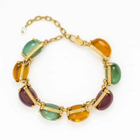 Gold Multi-Color Gemstone Cabochon Bracelet