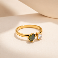 Gold Olive & Clear Gemstone Ring | Waterproof Toi et Moi Ring