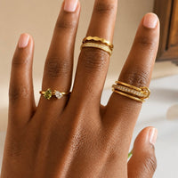 Gold Olive & Clear Gemstone Ring | Waterproof Toi et Moi Ring