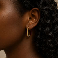 Gold Oval Link Hoop Earrings | Paperclip Drop Open Hoops