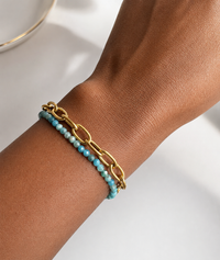 Gold PVD Blue Apatite Beaded Bracelet | Waterproof