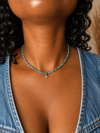 Gold PVD Blue Apatite Beaded Starburst Necklace | Waterproof
