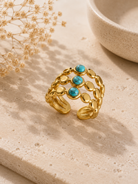 Gold PVD Triple Band Turquoise Ring | Waterproof
