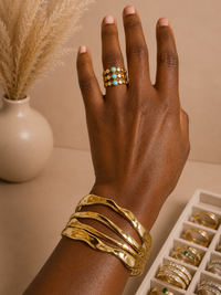Gold Wavy Multi-Band Cuff Bracelet | Waterproof