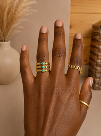 Gold PVD Triple Band Turquoise Ring | Waterproof