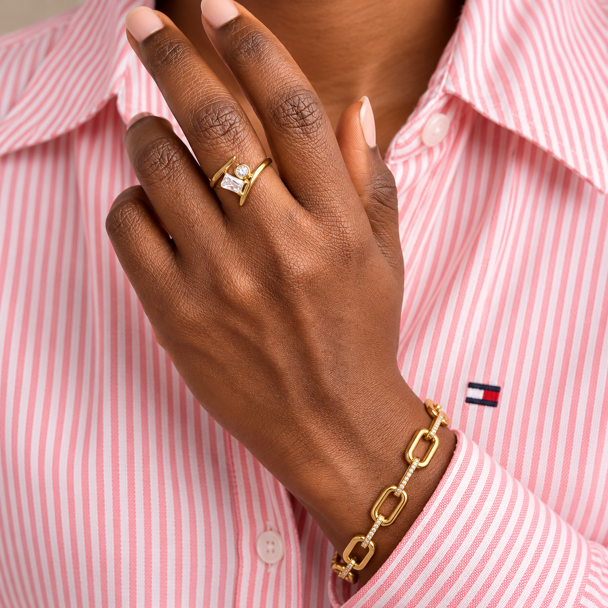 Gold Pavé Link Paperclip Chain Bracelet