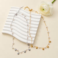 Gold Pearl Station & Heart Charm Necklace