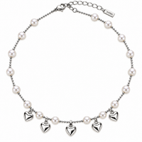 Gold Pearl Station & Heart Charm Necklace