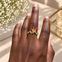 Gold Red Cherry Charm Adjustable Ring
