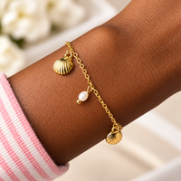 Gold Seashell & Pearl Charm Bracelet