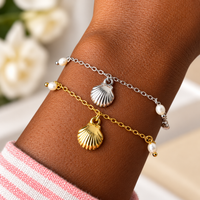 Gold Seashell & Pearl Charm Bracelet