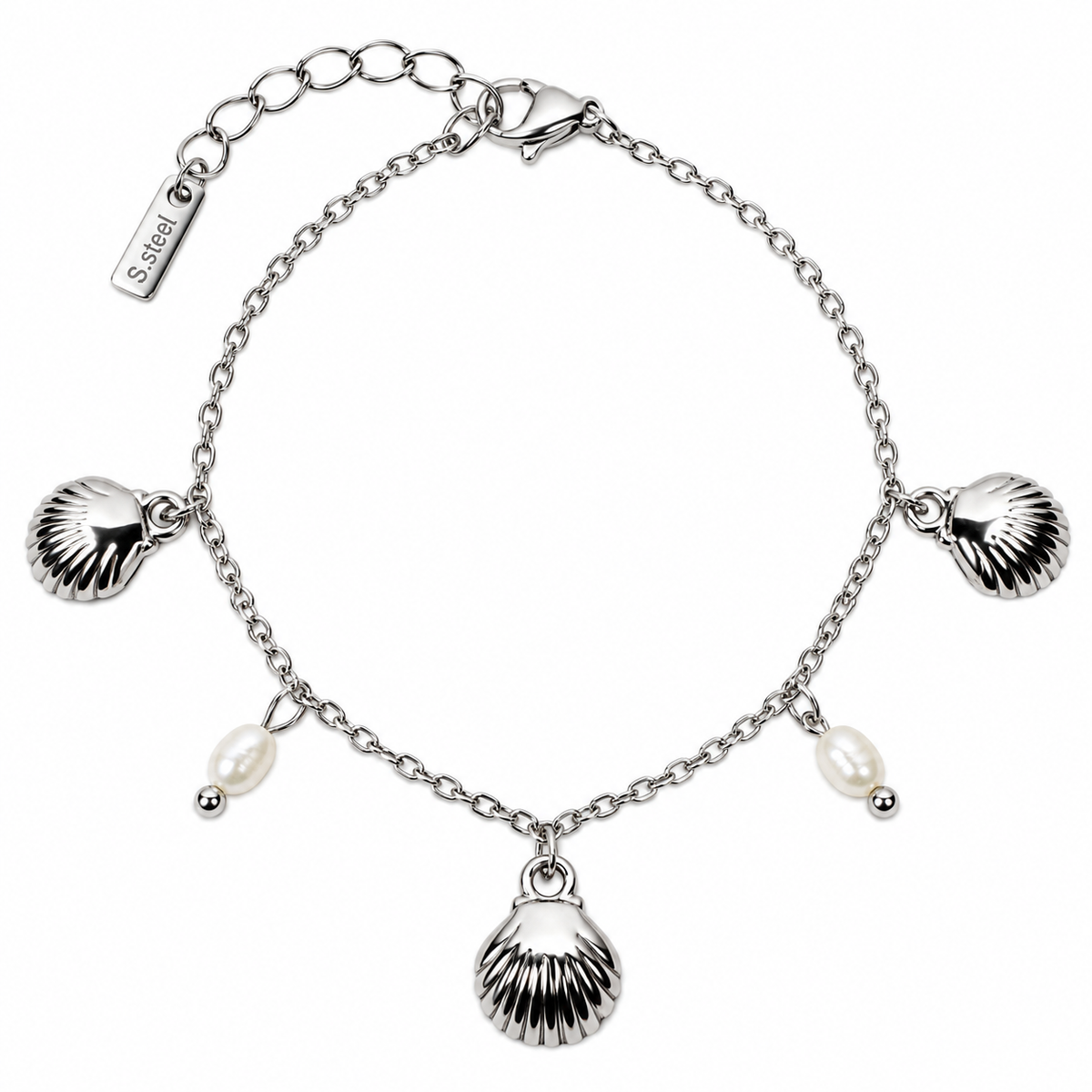 Gold Seashell & Pearl Charm Bracelet
