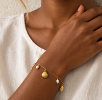 Gold Seashell & Pearl Charm Bracelet