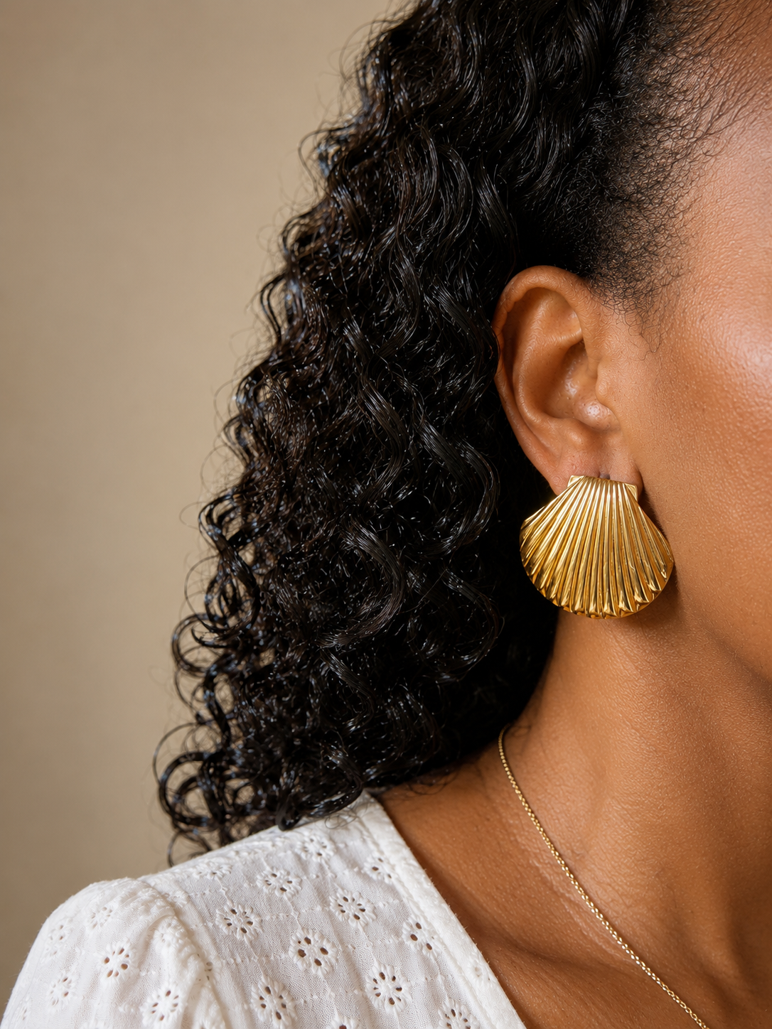 Gold Seashell Statement Stud Earrings | Ribbed Scallop Shell Posts