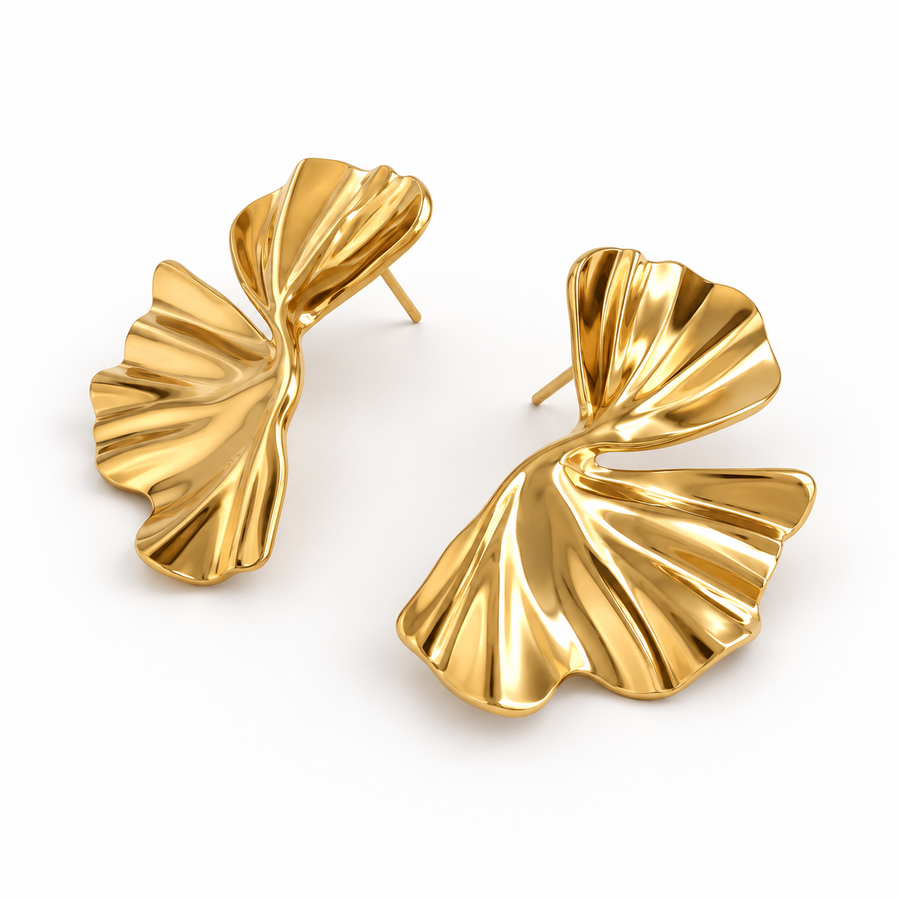 Gold & Silver Ginkgo Leaf Statement Stud Earrings | Waterproof