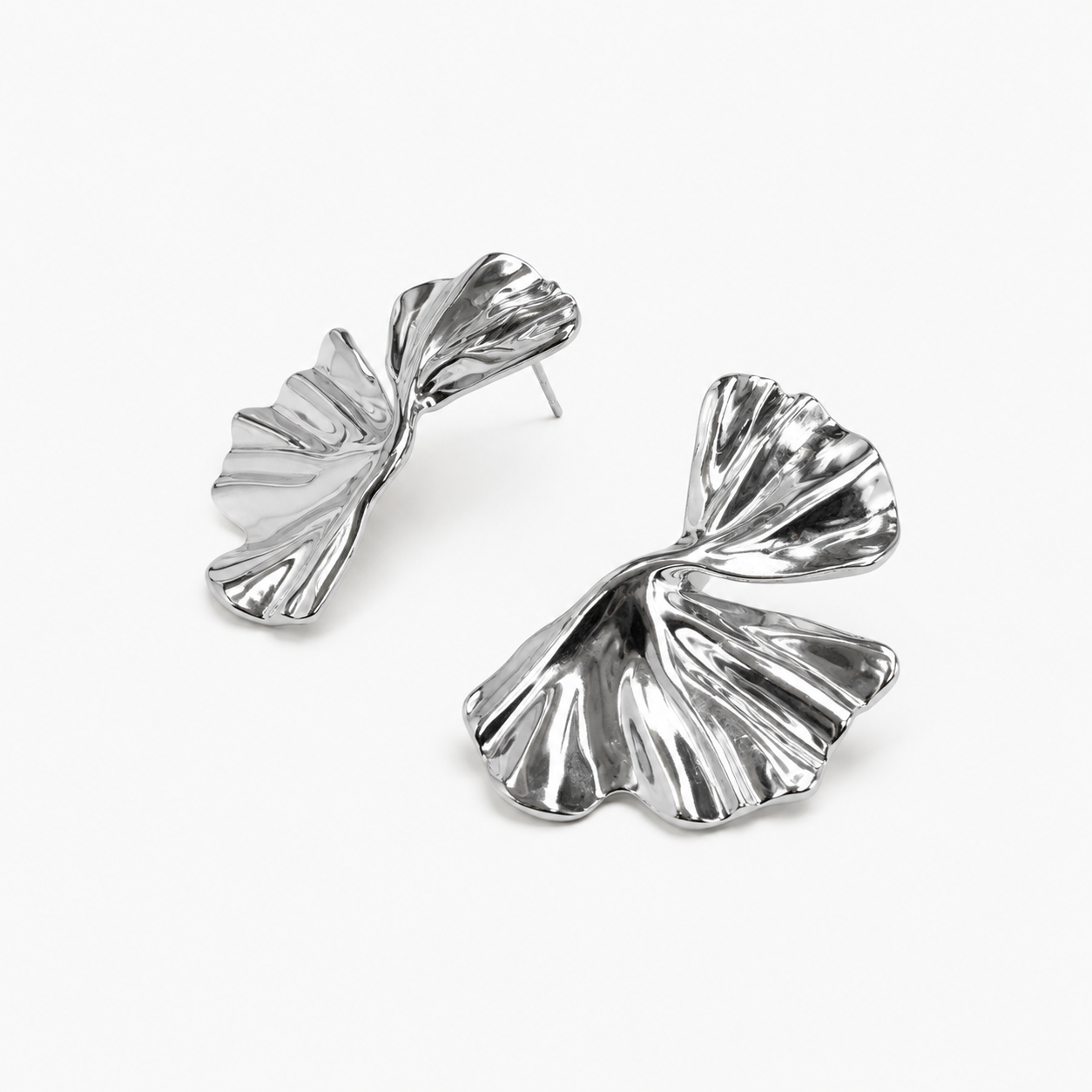 Gold & Silver Ginkgo Leaf Statement Stud Earrings | Waterproof