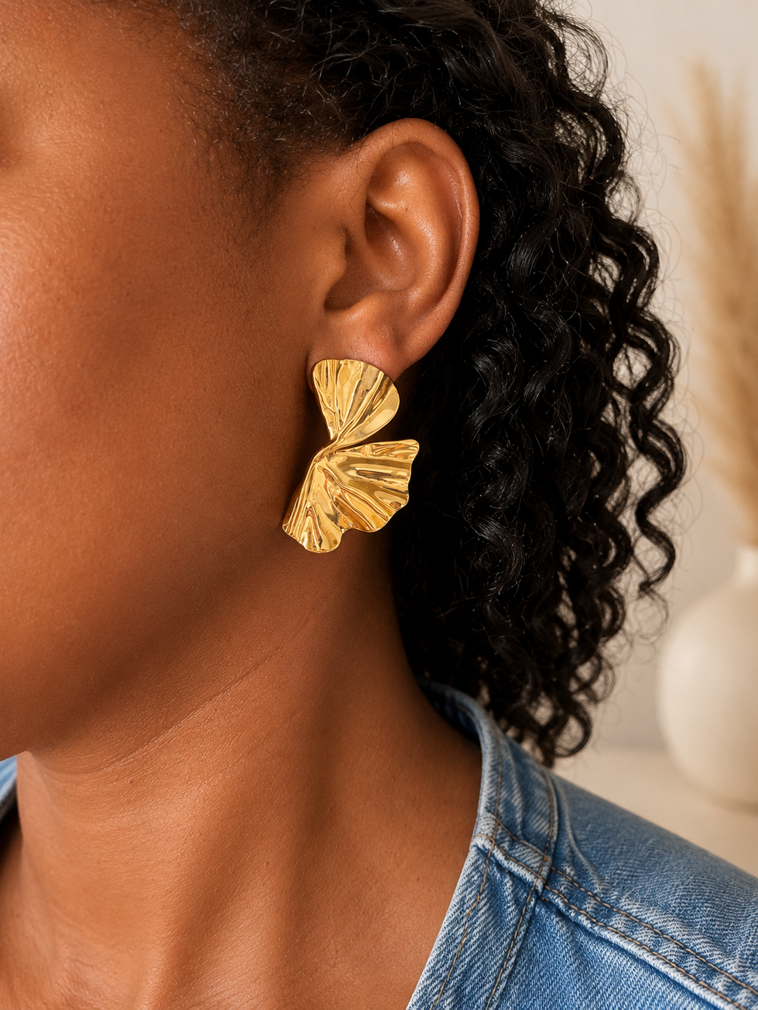 Gold & Silver Ginkgo Leaf Statement Stud Earrings | Waterproof