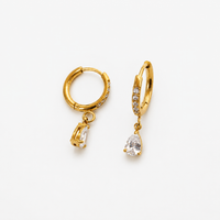 Gold Teardrop CZ Huggie Hoop Earrings