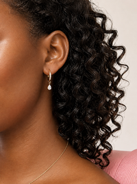 Gold Teardrop CZ Huggie Hoop Earrings
