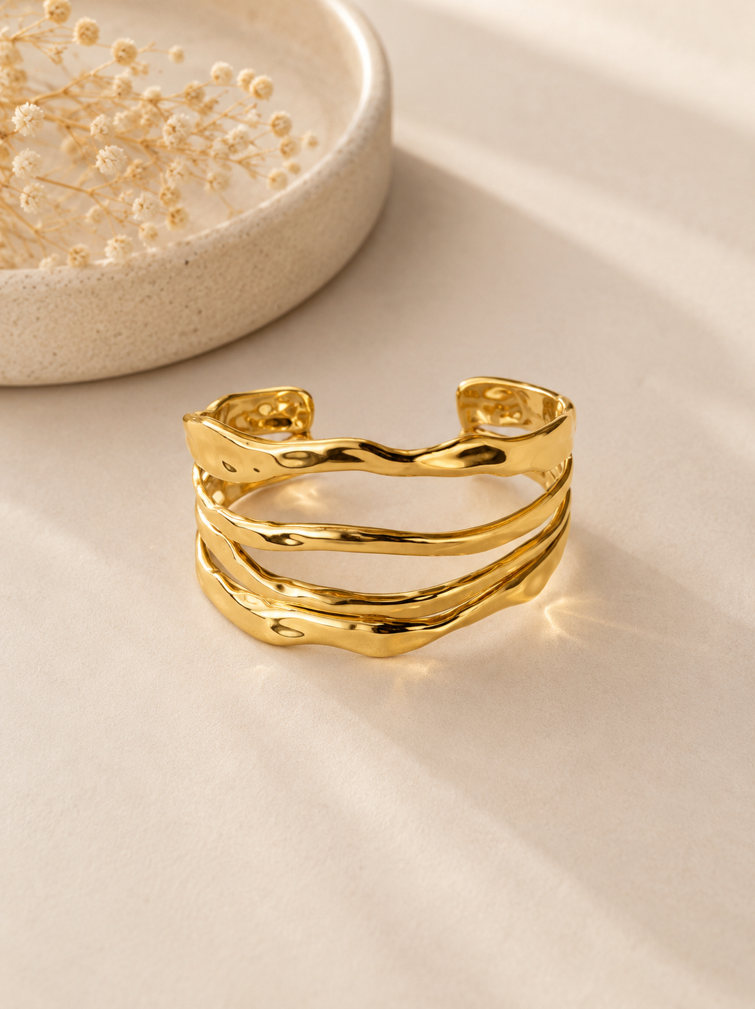 Gold Wavy Multi-Band Cuff Bracelet | Waterproof