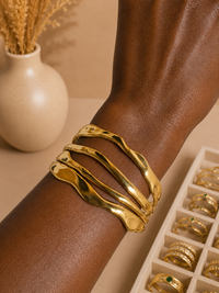 Gold Wavy Multi-Band Cuff Bracelet | Waterproof