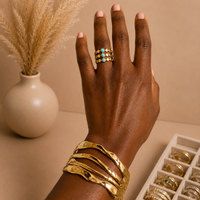 Gold Wavy Multi-Band Cuff Bracelet | Waterproof
