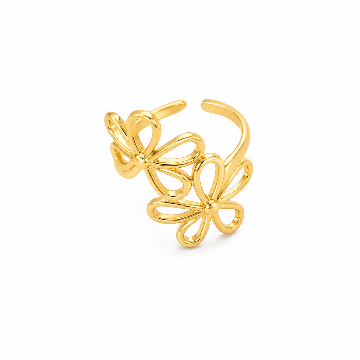 Gold Wire Flower Open Ring | Waterproof Adjustable Floral Ring
