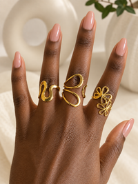 Gold Abstract Wave Open Ring | Sculptural Wavy Adjustable Statement Ring