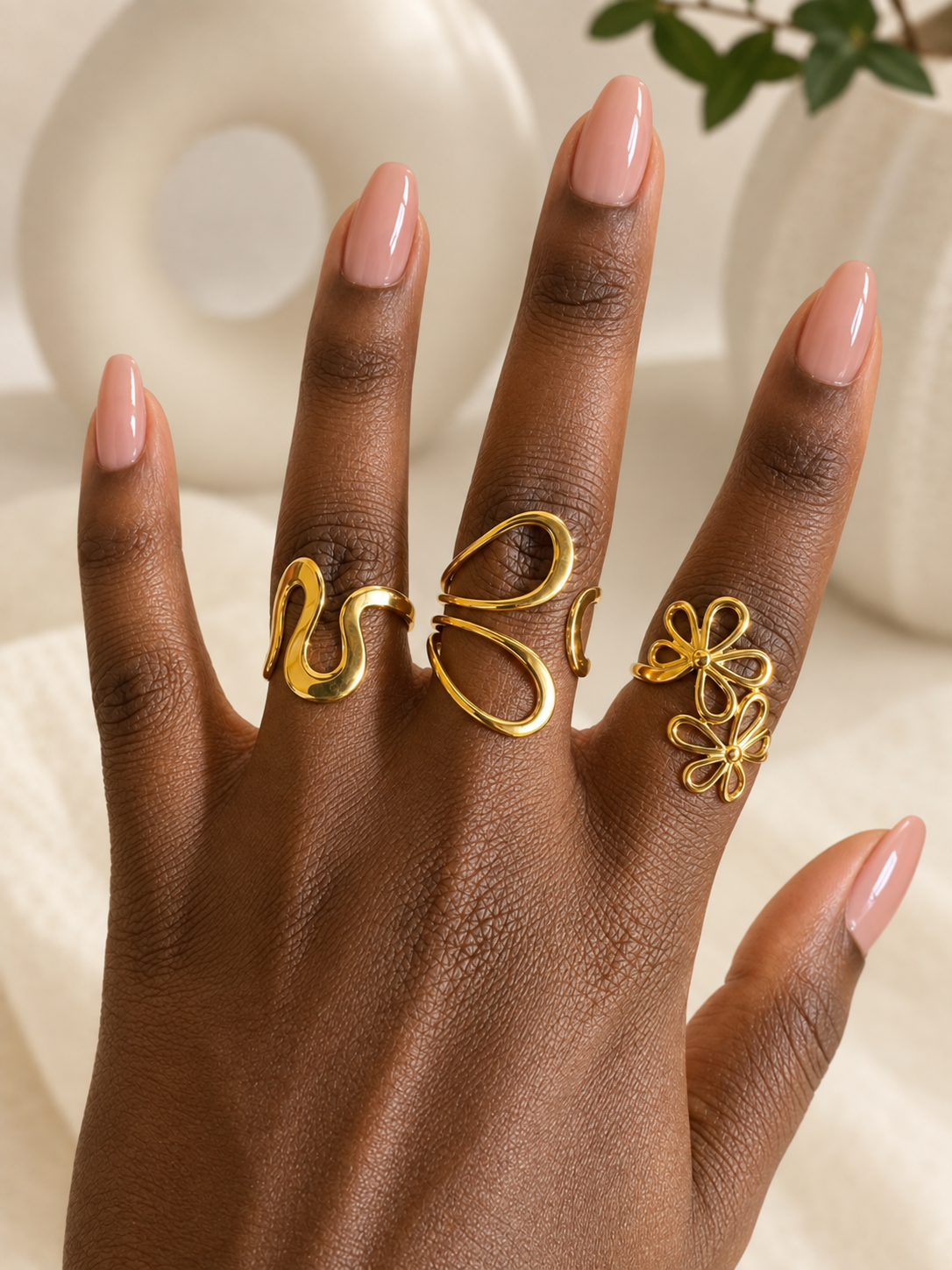 Gold Abstract Wave Open Ring | Sculptural Wavy Adjustable Statement Ring