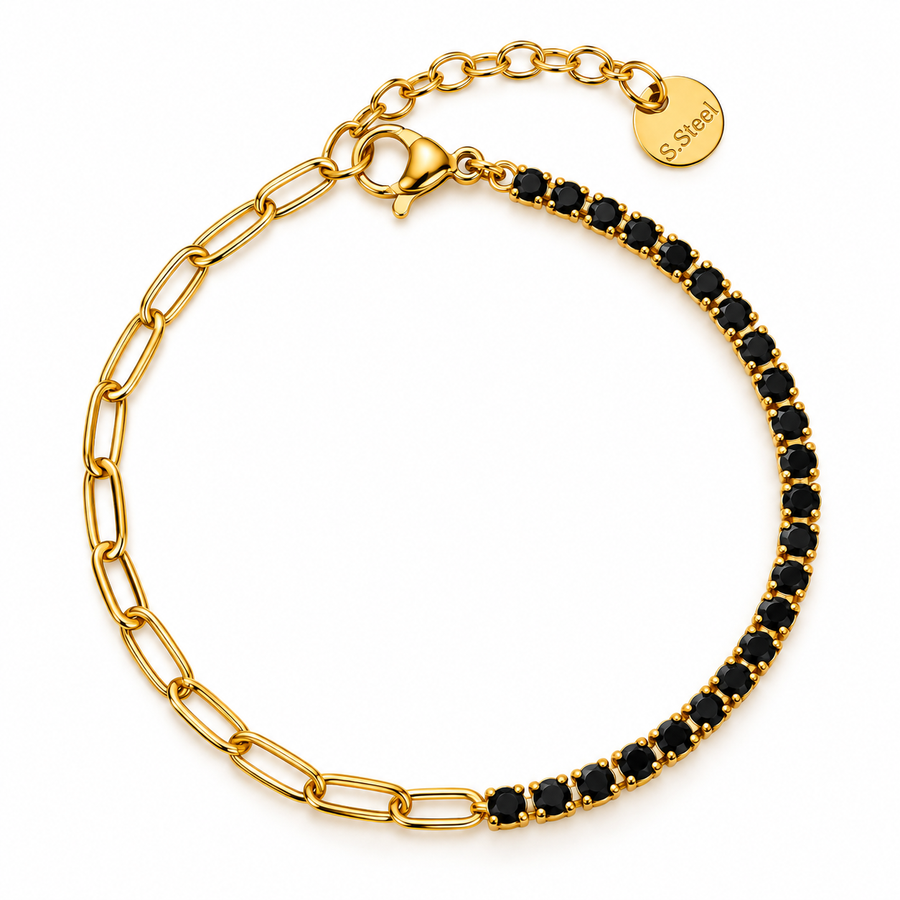 Half Tennis Half Paperclip Chain Bracelet