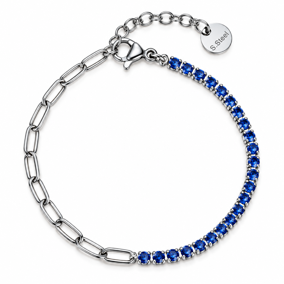 Half Tennis Half Paperclip Chain Bracelet