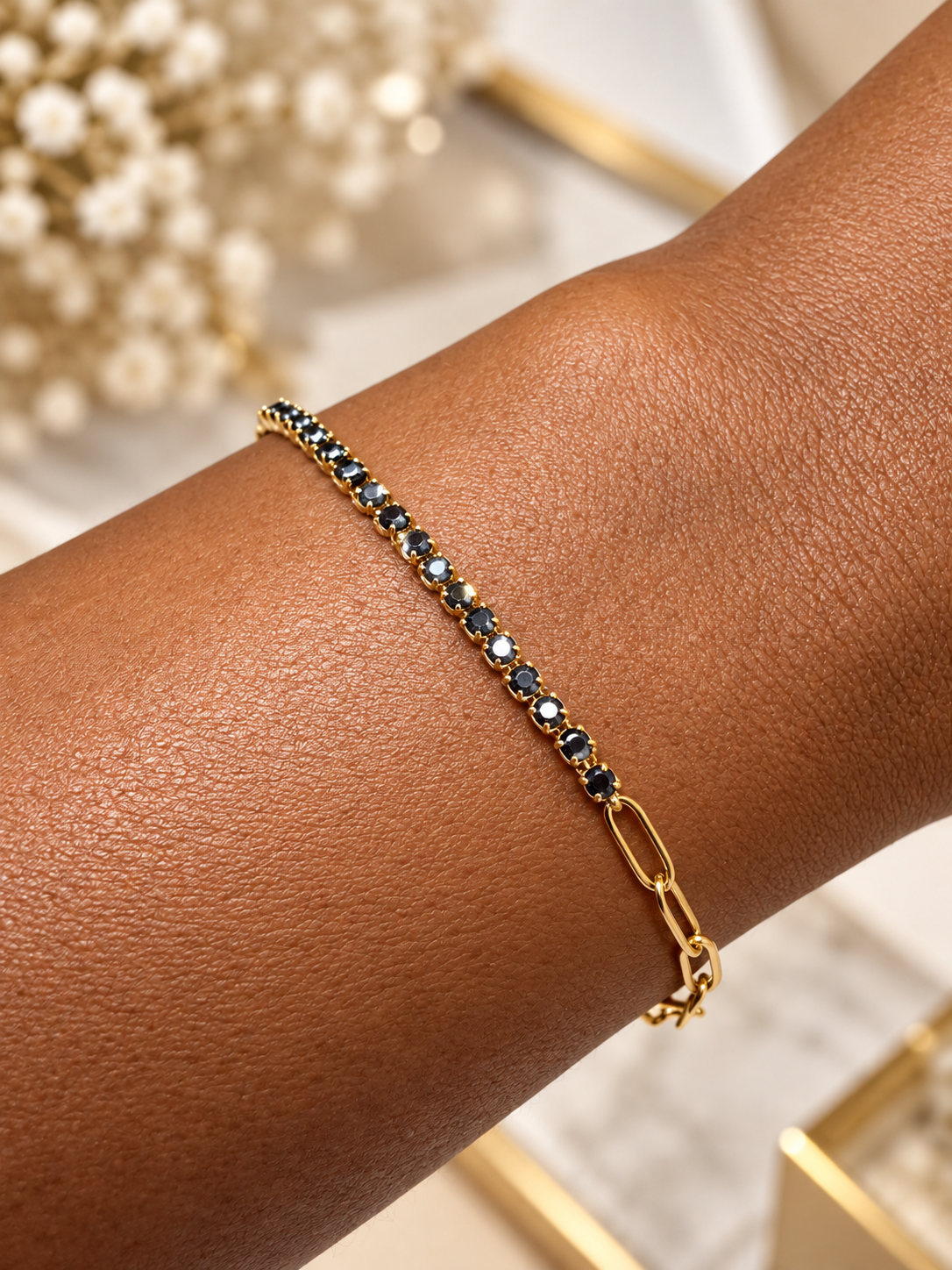 Half Tennis Half Paperclip Chain Bracelet